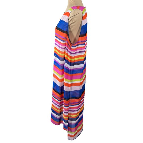 Vince Camuto Swim Cover-Up Tunic Sleeveless Bright L Large Stripe Colorful - Picture 2 of 7